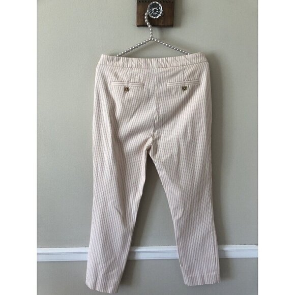 Anthropologie Size 6 The Essential Slim Cream Red Striped Pinstripe Ankle Pants - Picture 3 of 5